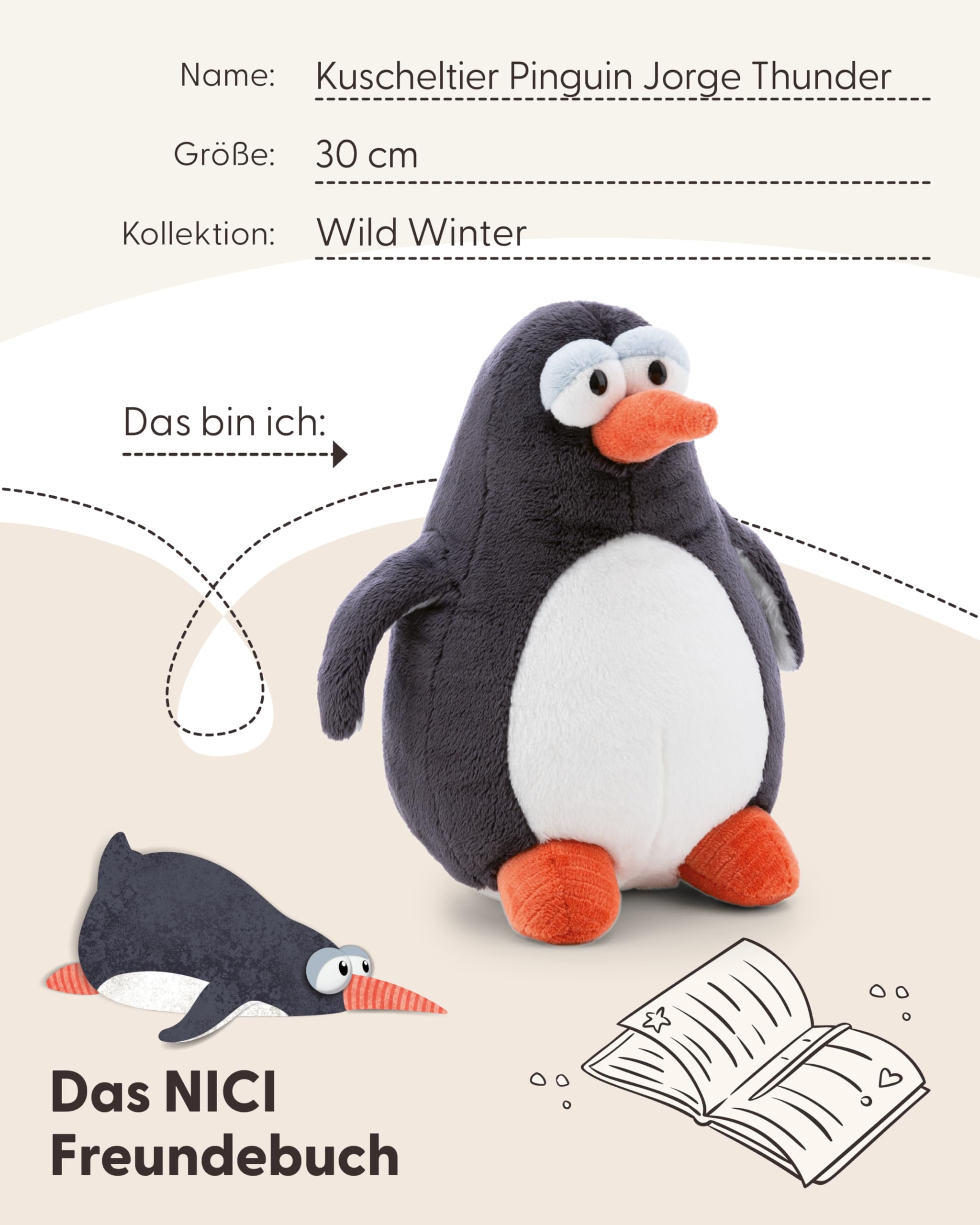 NICI Kuscheltier Pinguin Jorge Thunder 30cm - grau - Weiches Plüschtier – niedliches Stofftier zum Kuscheln & Spielen – tolle Geschenkidee für Kinder & Erwachsene - 62423