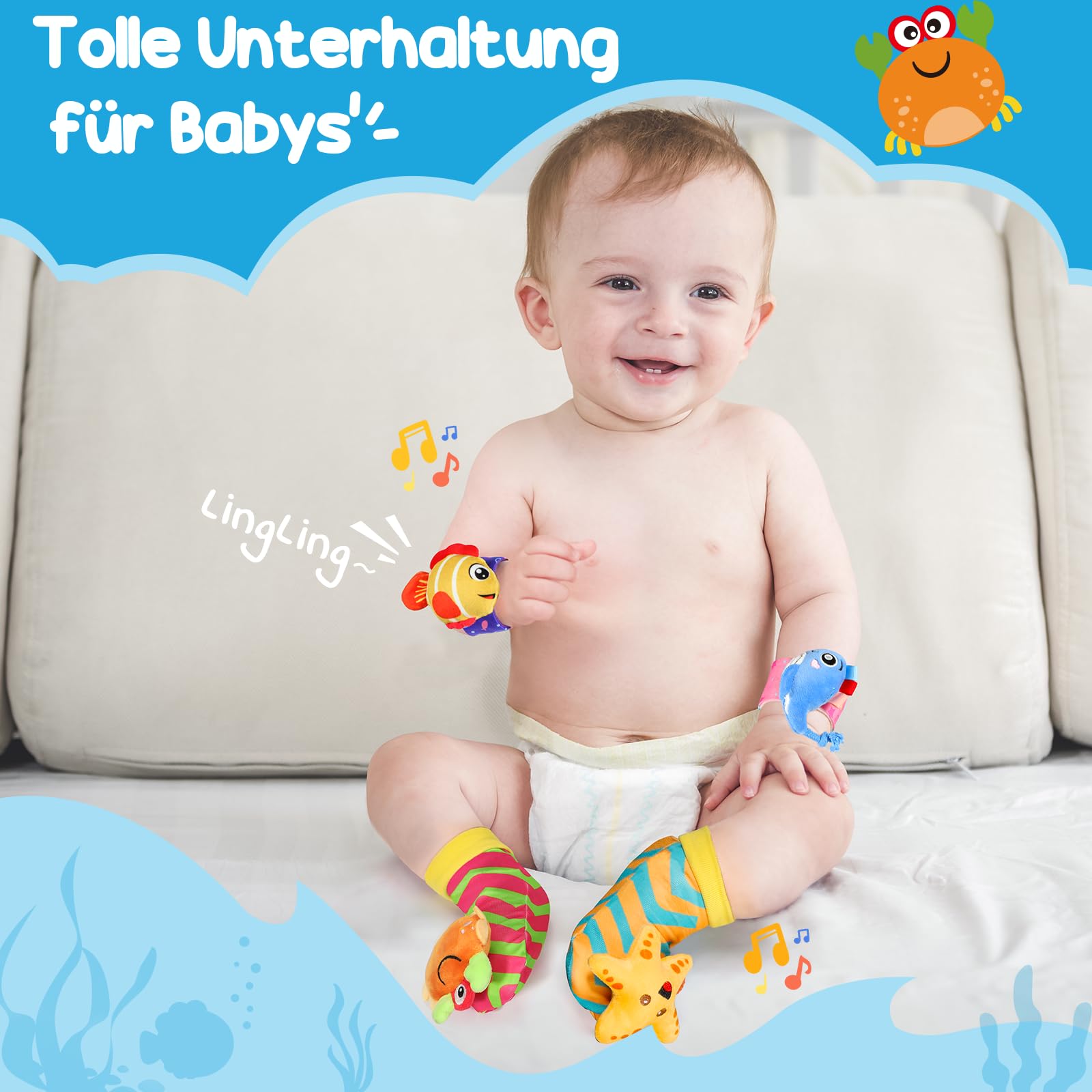 URMYWO 4Pcs Rassel Baby Socken Babyspielzeug Handgelenk Und Neugeborenen-Spielzeug für Babys, Mädchen, Jungen Frühe Bildung Spielzeug für Neugeborene Kleinkinder Spielzeug für Babyspielzeug 0-6 Monate