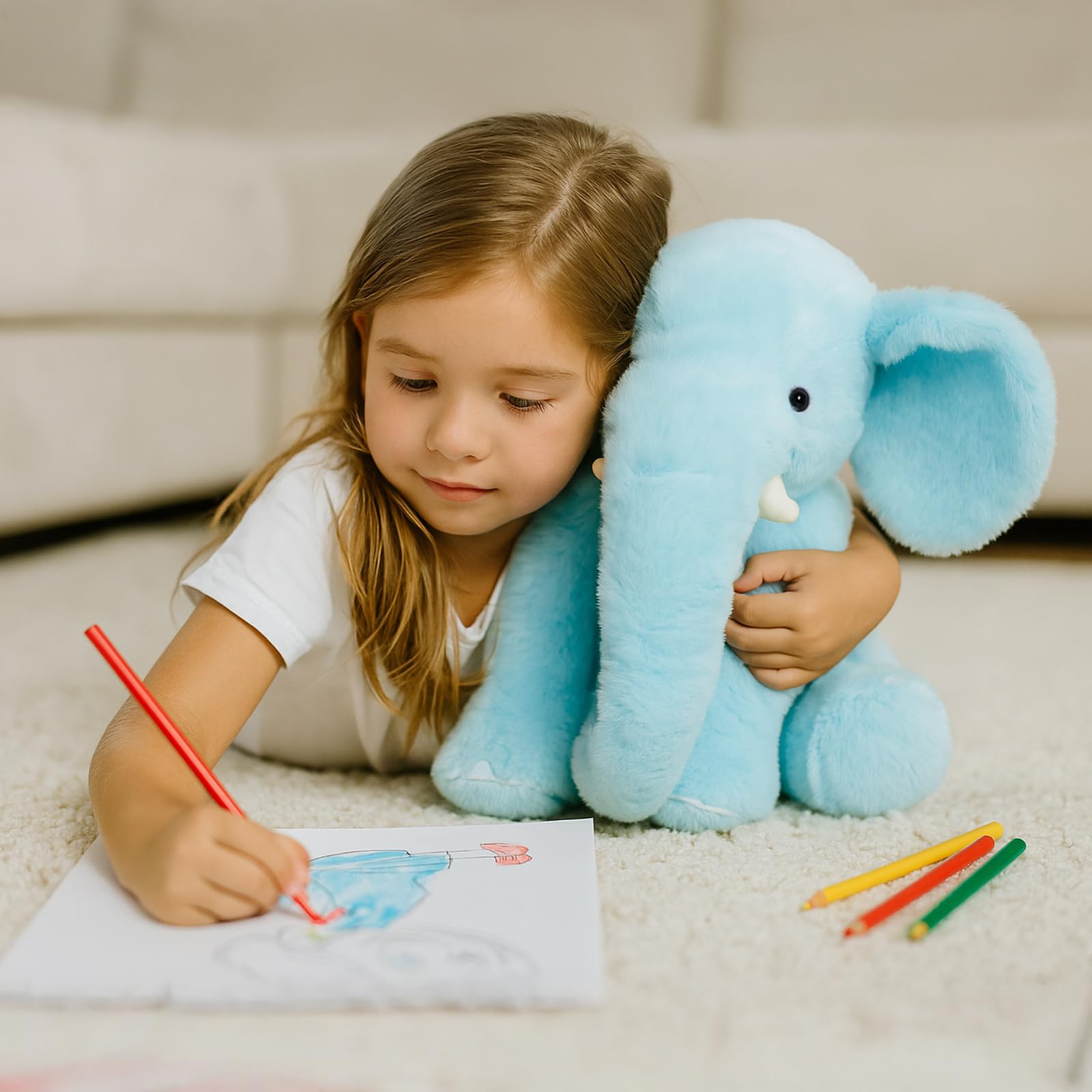 WEIGEDU Kuscheltier Elefant Blau 33 cm – Plüsch Elefant Weich zum Kuscheln und Liebhaben, Stofftier Geschenk für Baby, Kleinkinder & Kinderzimmer-Deko, Flauschiges Schmusetier für Jungen & Mädchen