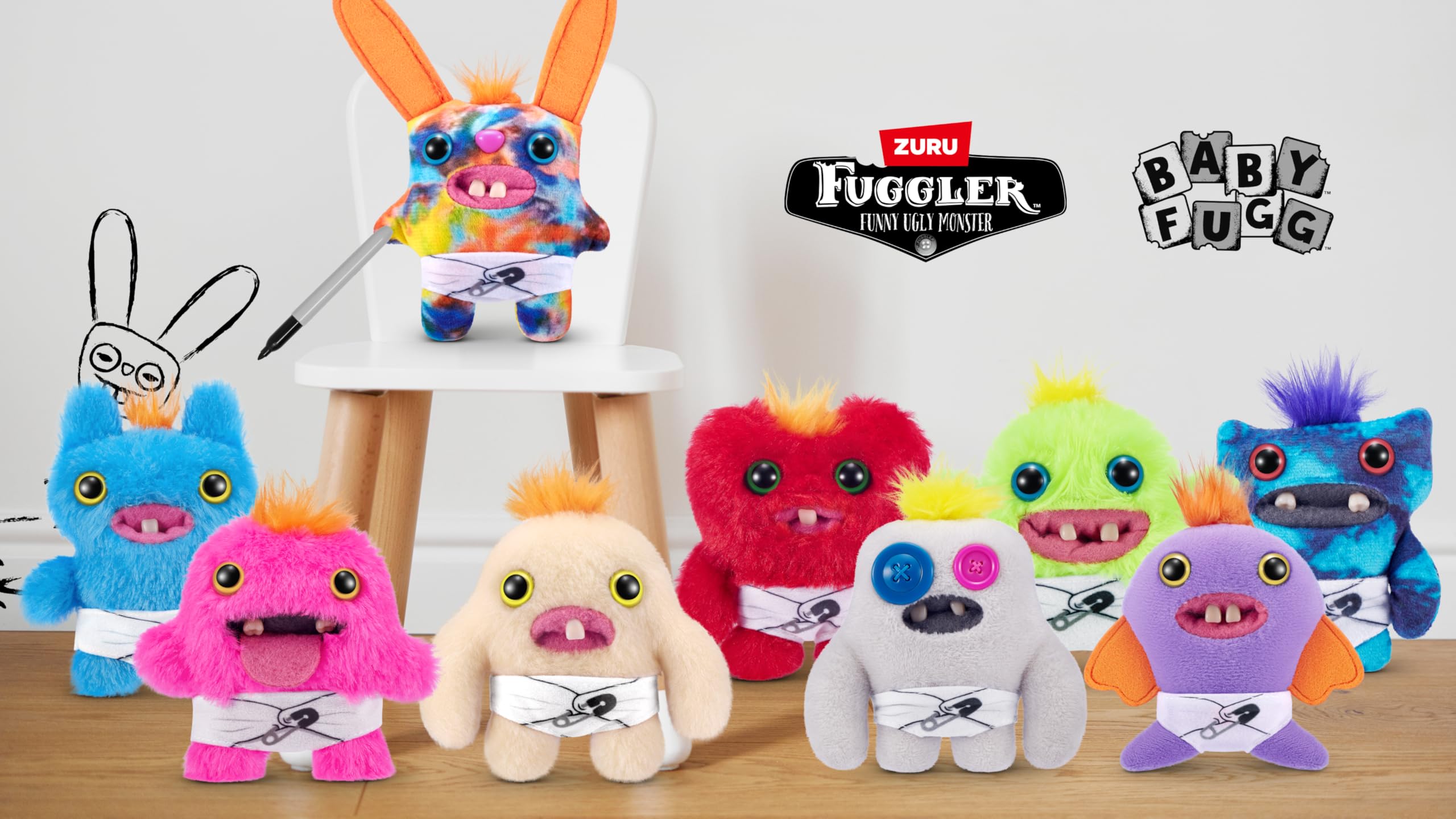 Fuggler Baby Fugg Series 3 von ZURU, 4" Funny Ugly Monster, Plüsch, zum Sammeln, Spielzeug (3 Pack)