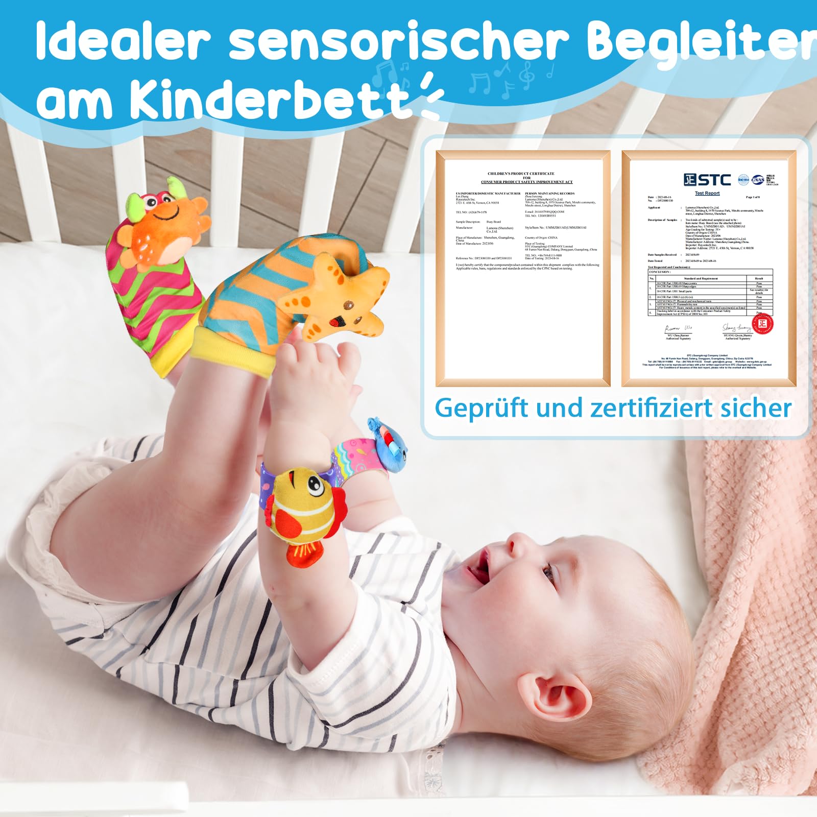 URMYWO 4Pcs Rassel Baby Socken Babyspielzeug Handgelenk Und Neugeborenen-Spielzeug für Babys, Mädchen, Jungen Frühe Bildung Spielzeug für Neugeborene Kleinkinder Spielzeug für Babyspielzeug 0-6 Monate