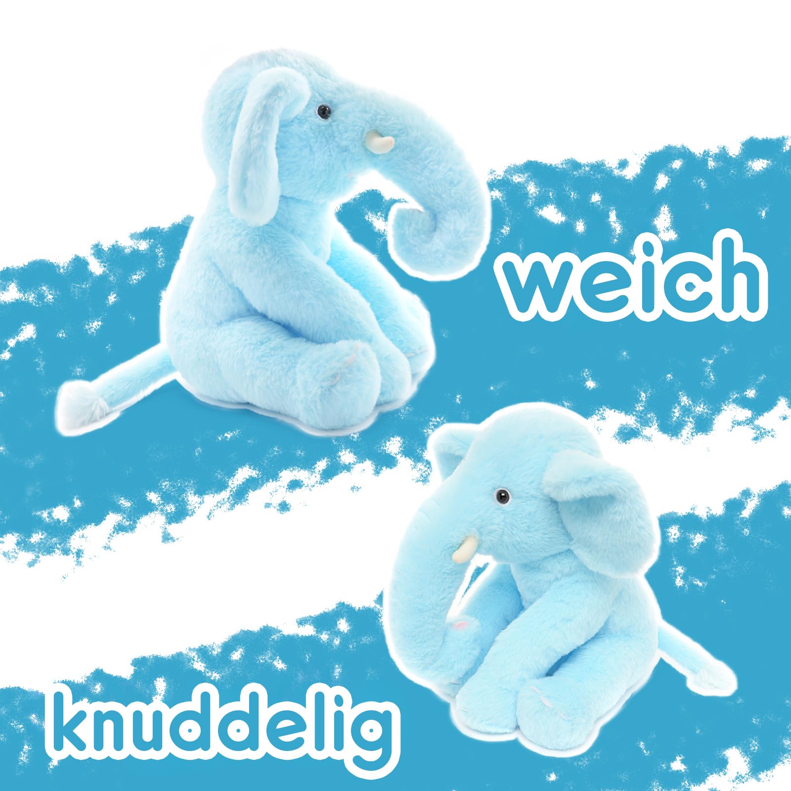 WEIGEDU Kuscheltier Elefant Blau 33 cm – Plüsch Elefant Weich zum Kuscheln und Liebhaben, Stofftier Geschenk für Baby, Kleinkinder & Kinderzimmer-Deko, Flauschiges Schmusetier für Jungen & Mädchen