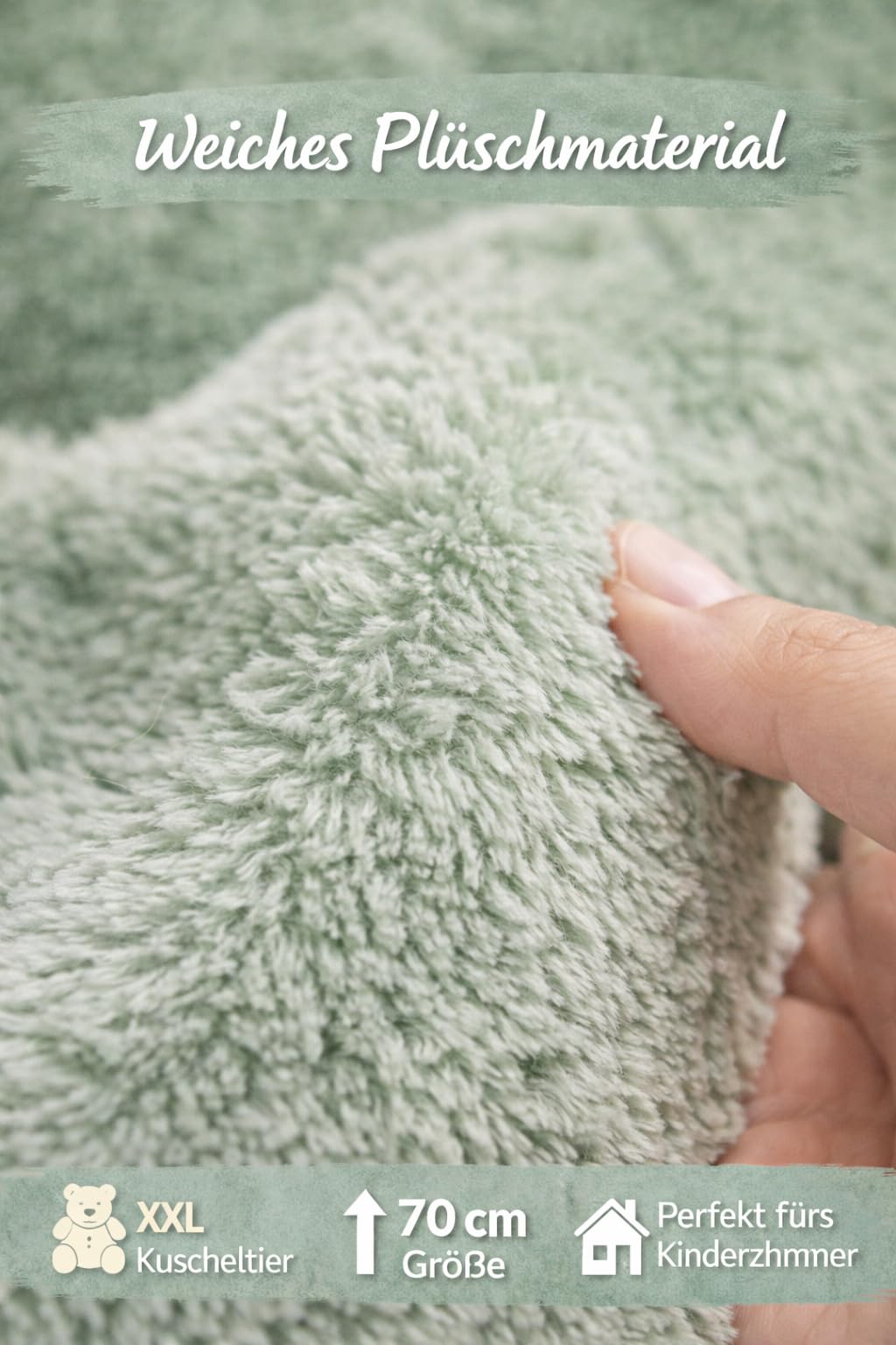 Soma Kuscheltier Hase XXL 70 cm Plüschtier mit Langen Ohren weich grün Pastell Stofftier zum Spielen Schlafen Dekoration Geschenk für Kinder