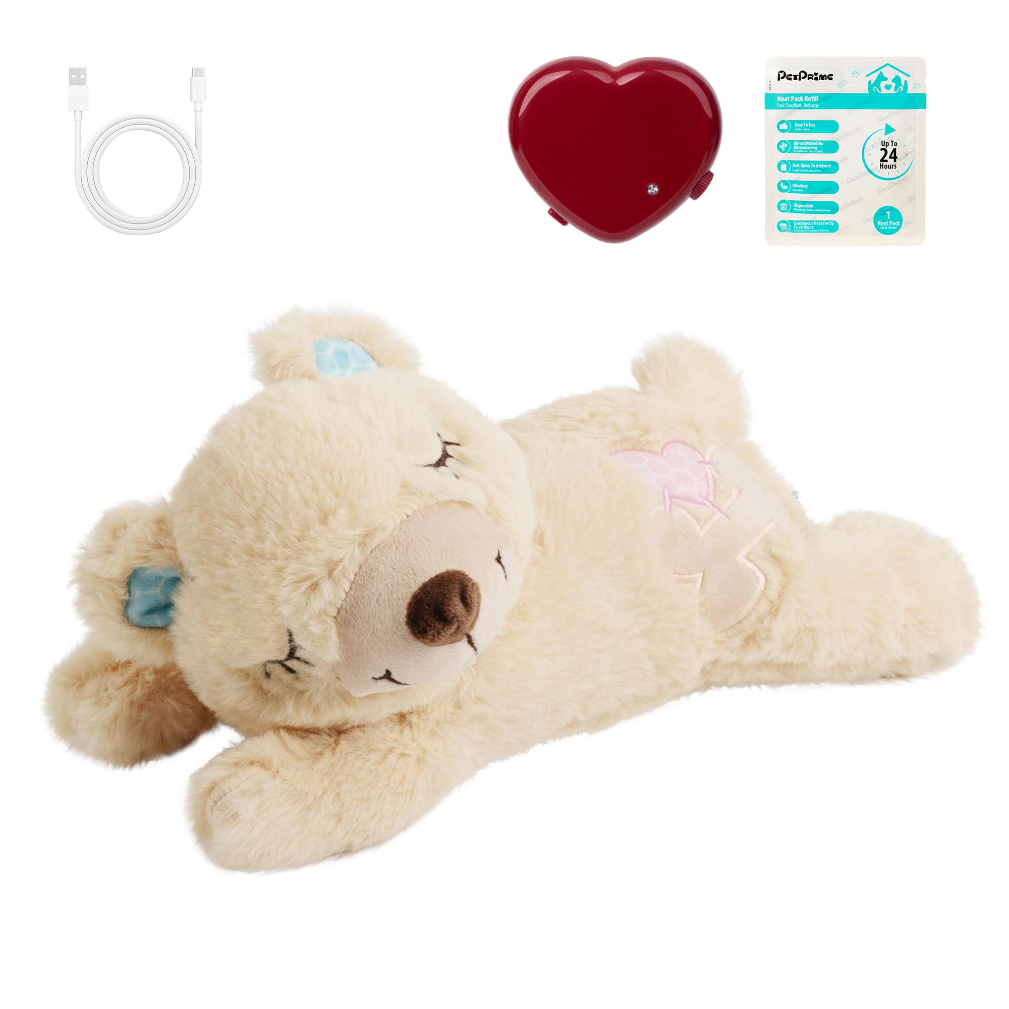 Pet Prime Hundeherzschlag Spielzeug Welpe Verhaltenshilfe Spielzeug Herzschlag Plüschtier für Haustier Plüsch Welpenspielzeug - Plüschbär (Bär mit Herzschlag)