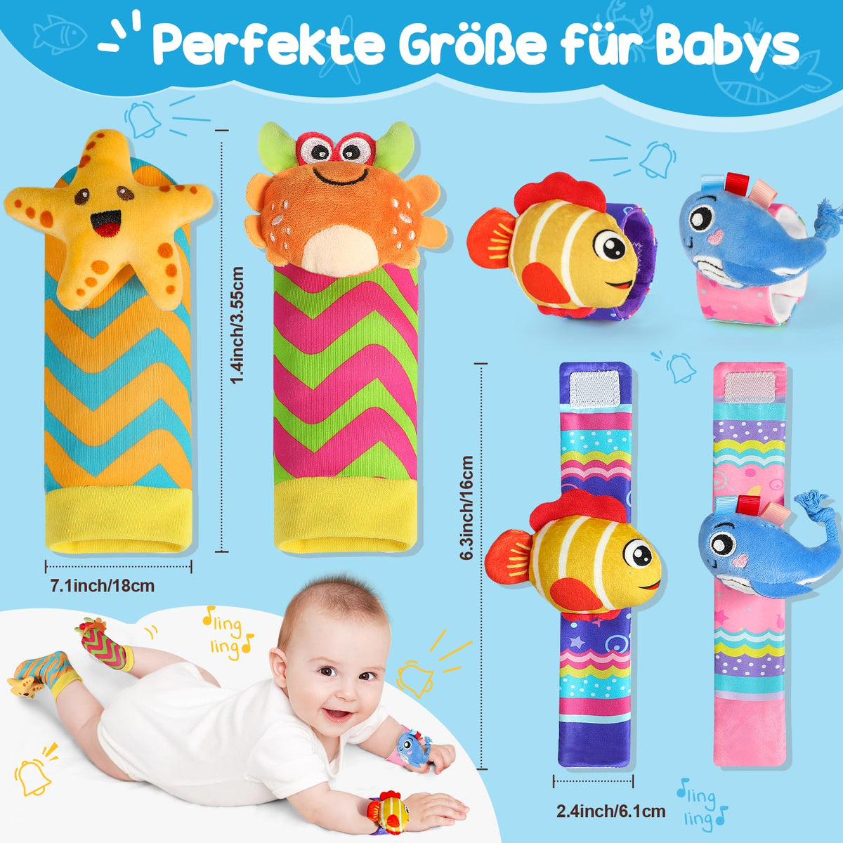 Baby Rattle Socks & Wrist Toy Set 4pcs - Newborn Sensory Toys with Plush Elephant & Animals 0-12 Months