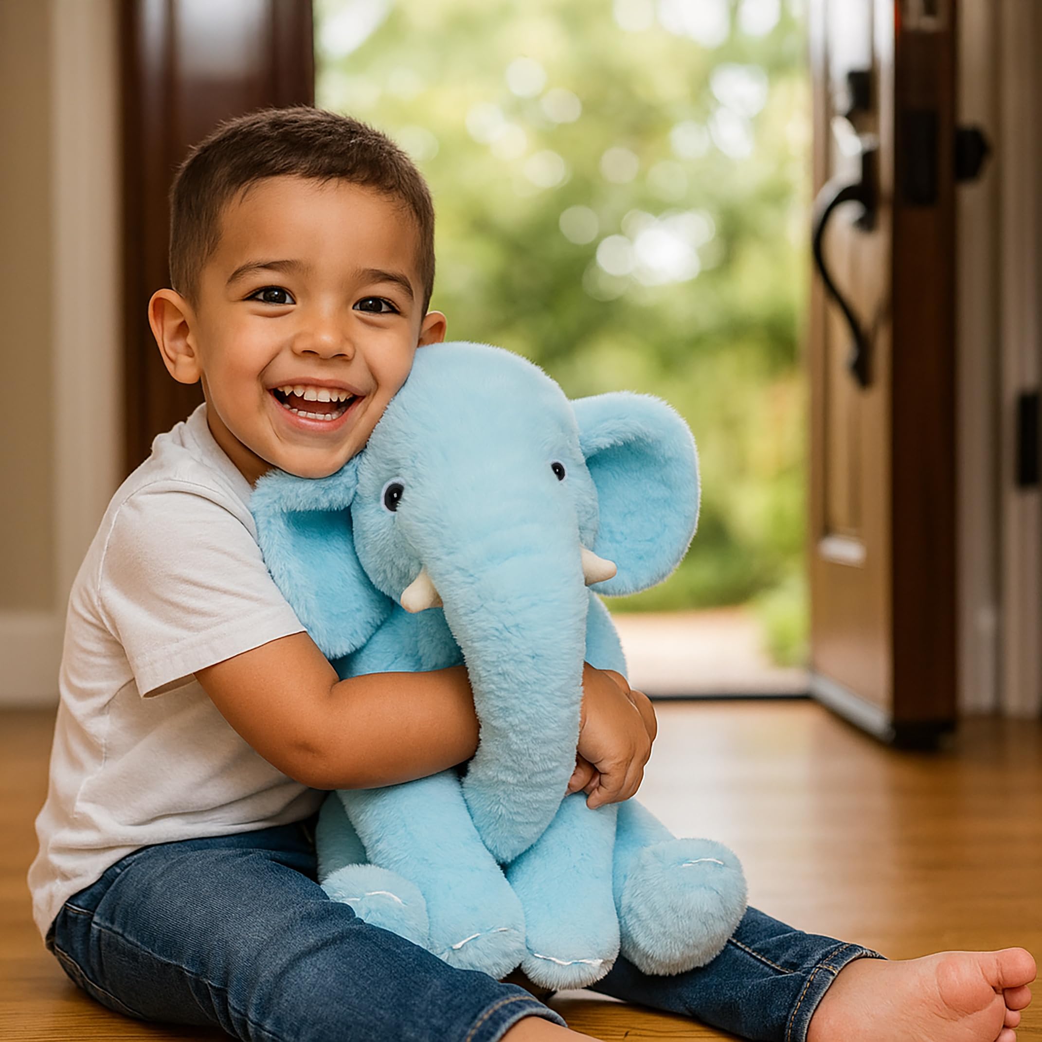 WEIGEDU Kuscheltier Elefant Blau 33 cm – Plüsch Elefant Weich zum Kuscheln und Liebhaben, Stofftier Geschenk für Baby, Kleinkinder & Kinderzimmer-Deko, Flauschiges Schmusetier für Jungen & Mädchen
